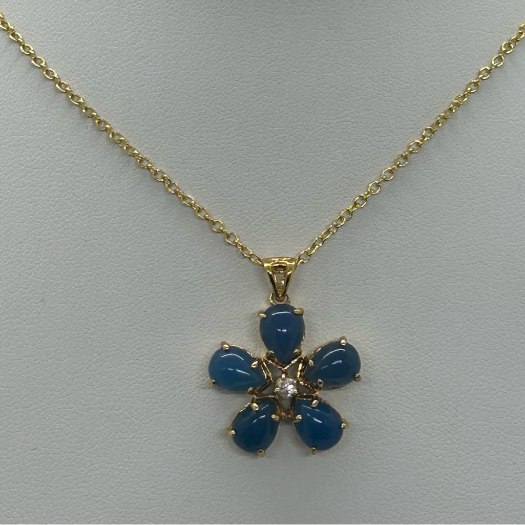Designer 18k Gold Plated Blue Chalcedony Pendant Necklace